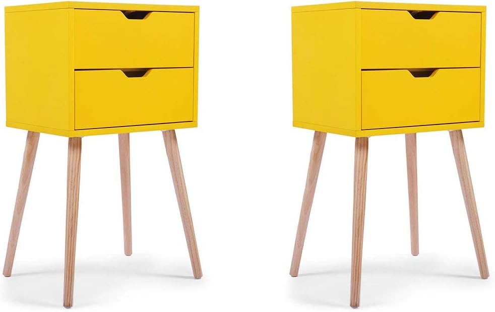 Set of 2 White & Walnut 2 Drawer Wood Nightstand K540505