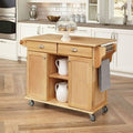 Natural Wood Finish Kitchen Island Cart with Locking Casters Z738203