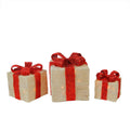 Set of 3 Lighted White Sisal Gift Boxes Christmas Yard Decorations V7326