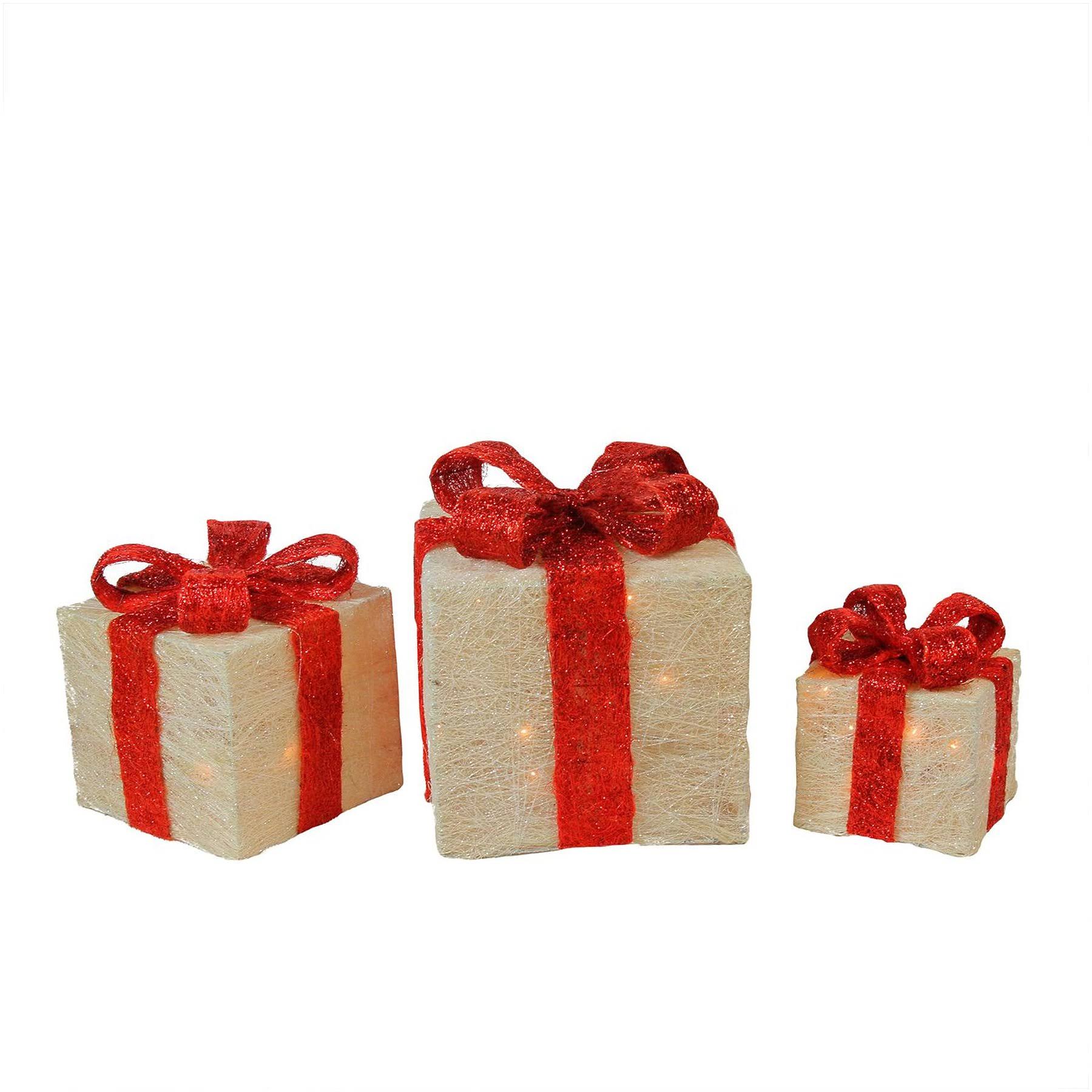 Set of 3 Lighted White Sisal Gift Boxes Christmas Yard Decorations V7326