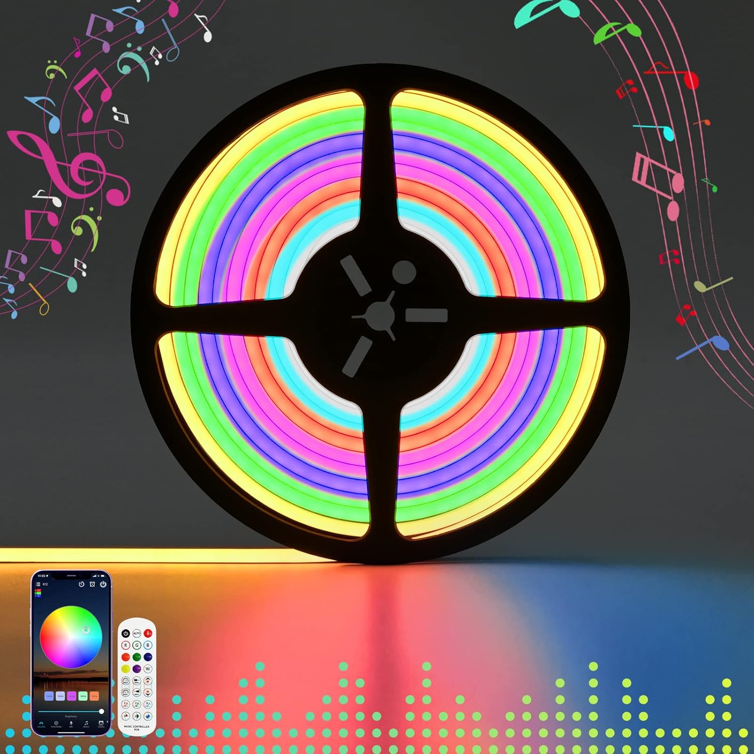 16.4ft RGB LED Strip Lights with Smart App Control, IP67 Waterproof Dimmable Silicone Light Strip B542209