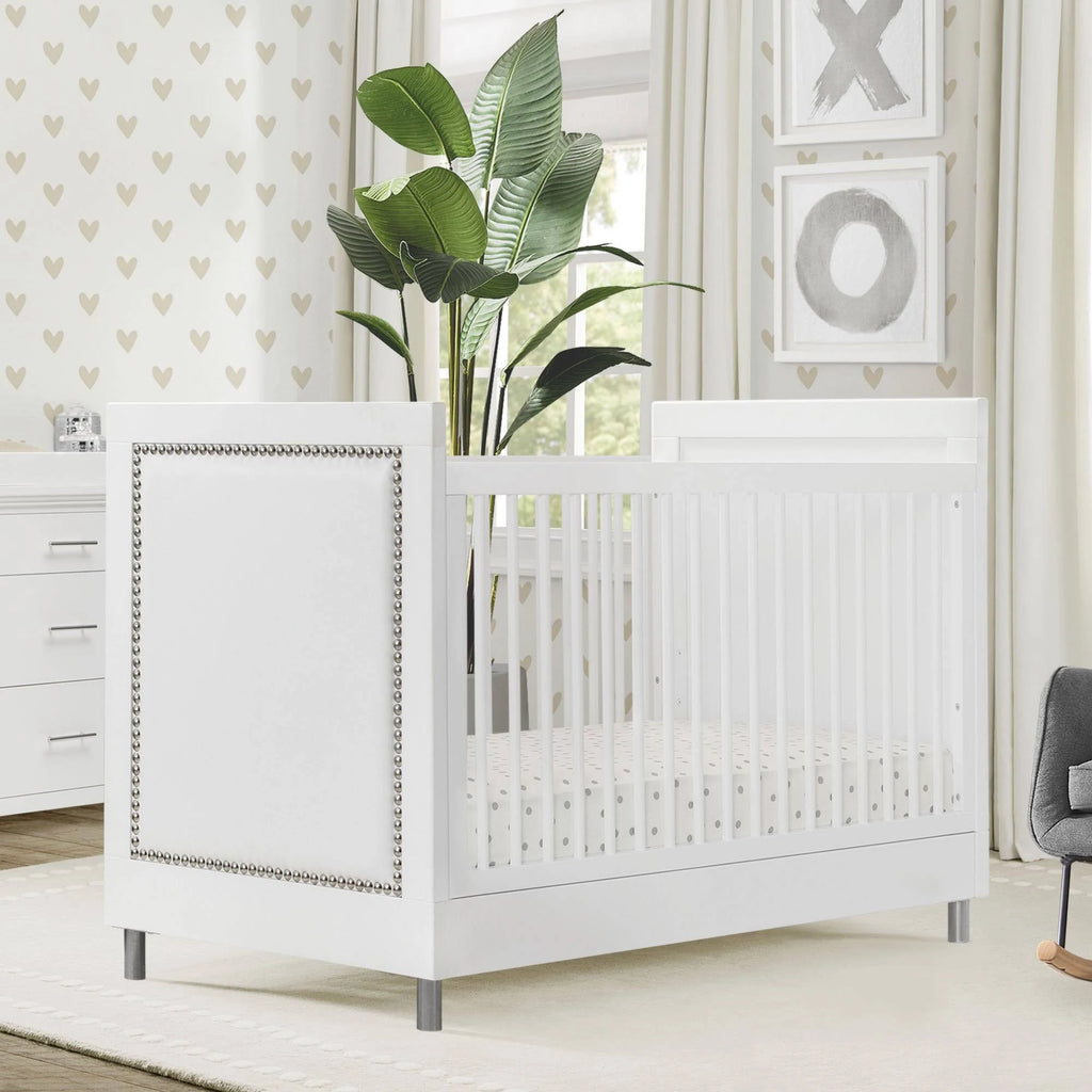 3-in-1 Convertible Baby Crib with Daybed/Toddler Bed Conversion Kit in Bianca White N9982