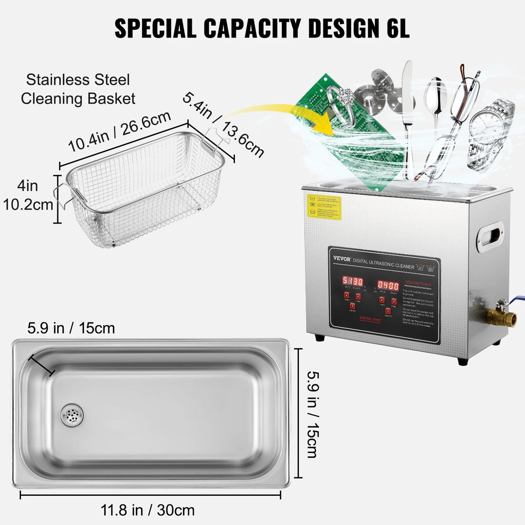 6L Ultrasonic Cleaner with Timer Heating Digital Sonic Cleaner Q288