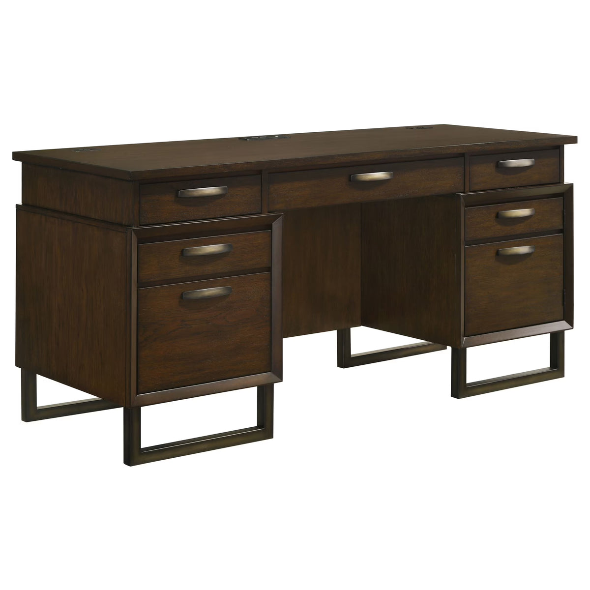 5-drawer Wood Credenza Desk Dark Walnut and Gunmetal S23542