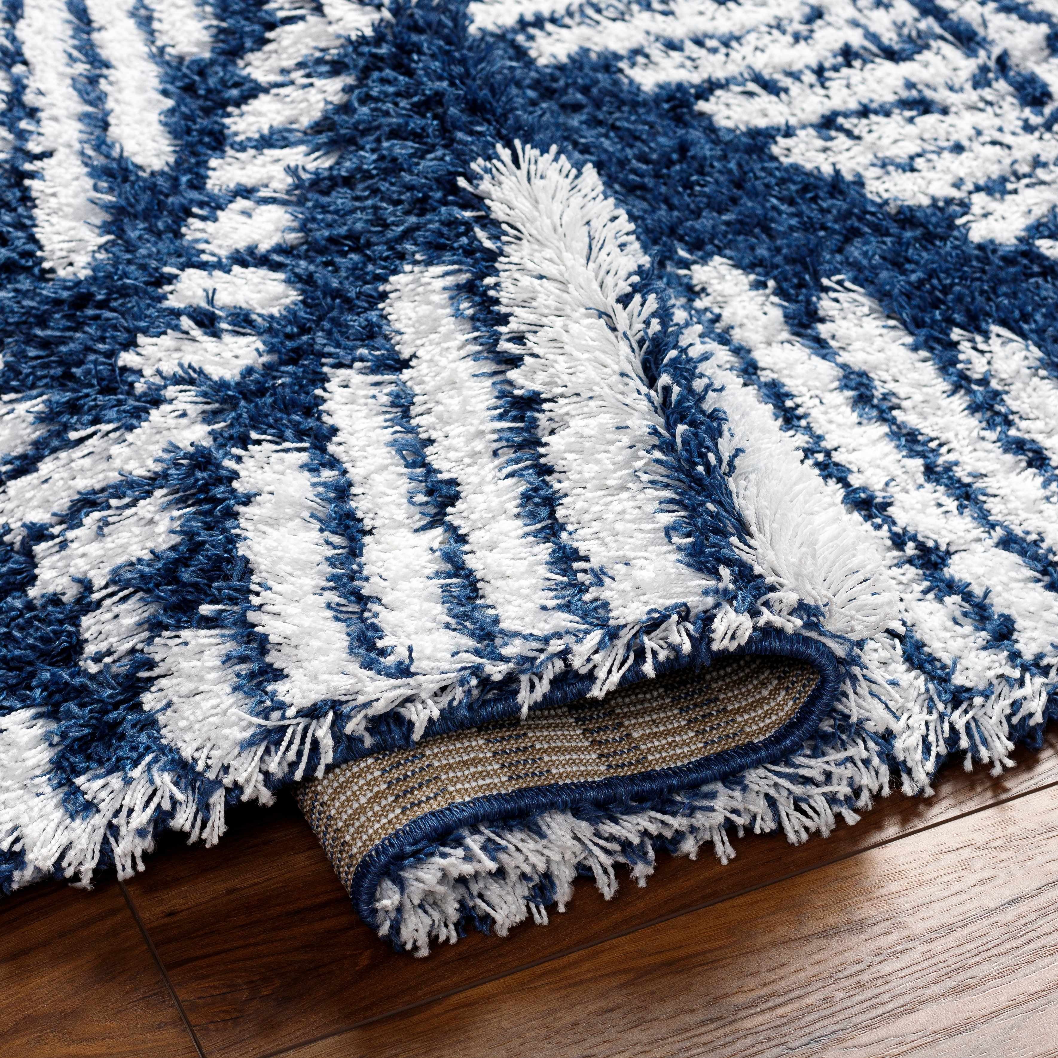 Blue Grey Off White Shag Area Rug X387345