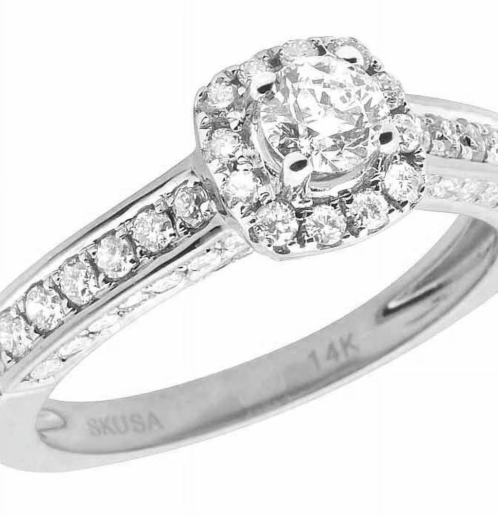 14K White Gold Halo Solitaire Real Diamond Engagement Ring 1.0ct E92941