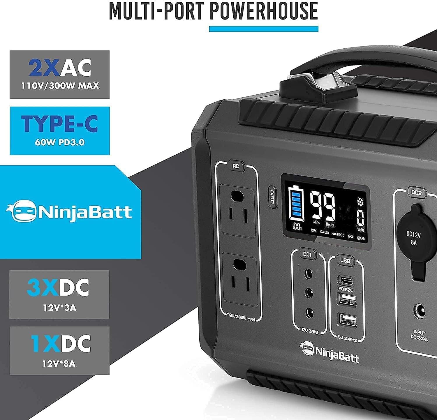 300W Portable Power Station with Pure Sine Wave AC Outlets B395