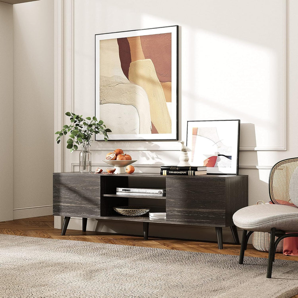 Gray Oak TV Stand with Storage Cabinet and Open Shelves Q4064