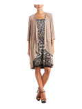 Brown 3/4 Sleeve Open Front Waterfall Cardigan Plus 20W U54308
