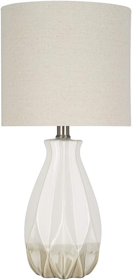 White Ceramic Accent Table Lamp with Linen Shade P3003