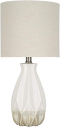 White Ceramic Accent Table Lamp with Linen Shade P3003