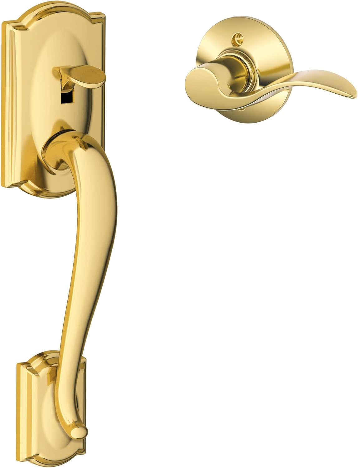 Camelot Front Entry Handleset with Lever, Satin Nickel Q99190