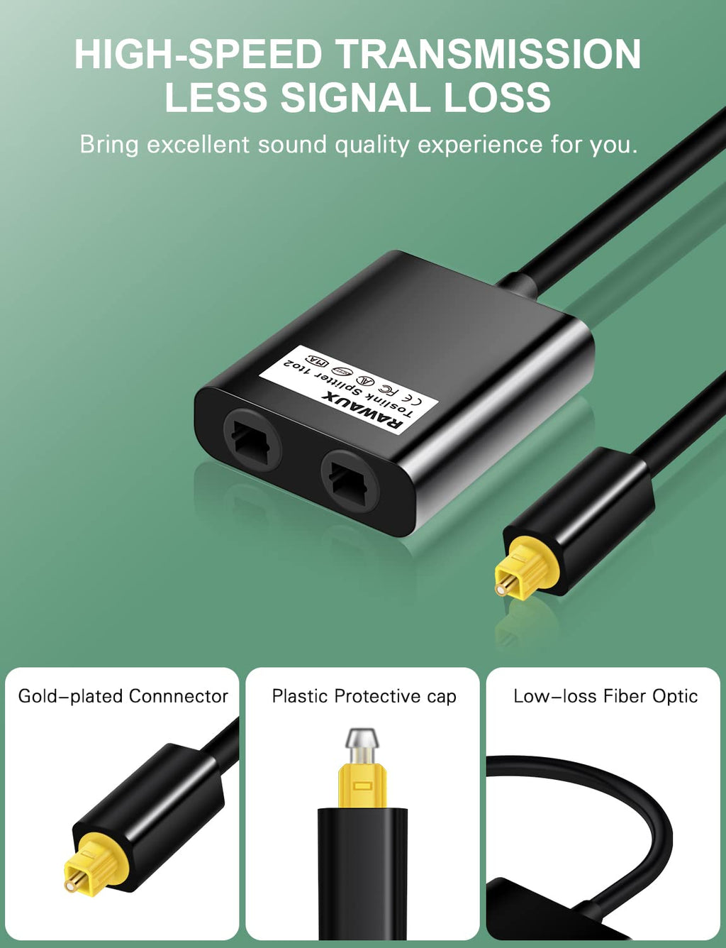 24K Gold Plated Toslink Optical Splitter 1 in 2 Out S234