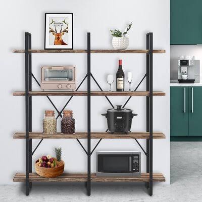 Rustic Industrial 4-Tier Open Bookcases W83559
