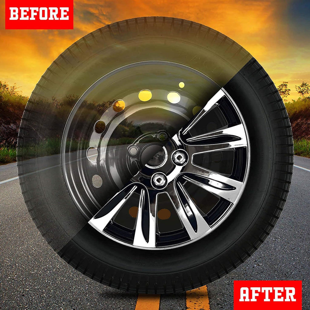 Chrome and Black 15-Inch Set of 4 Car Wheel Hubcaps C37447