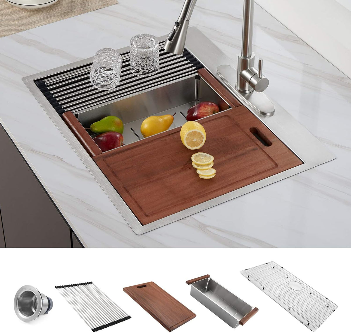 33 x 22 Drop in Stainless Steel Workstation Sink with All Sink Accessories W3622