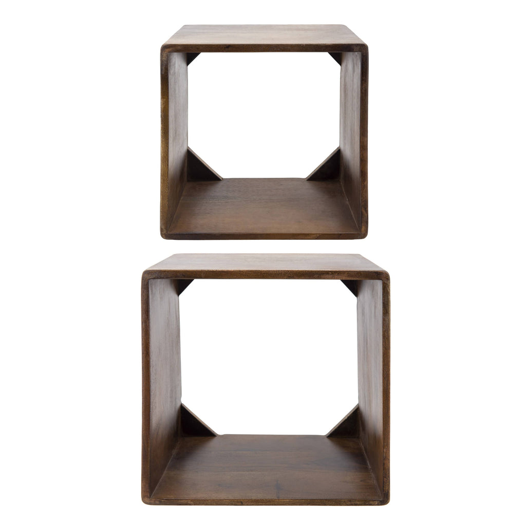 Brown Wood Cube Side Table Set of 2 V2955