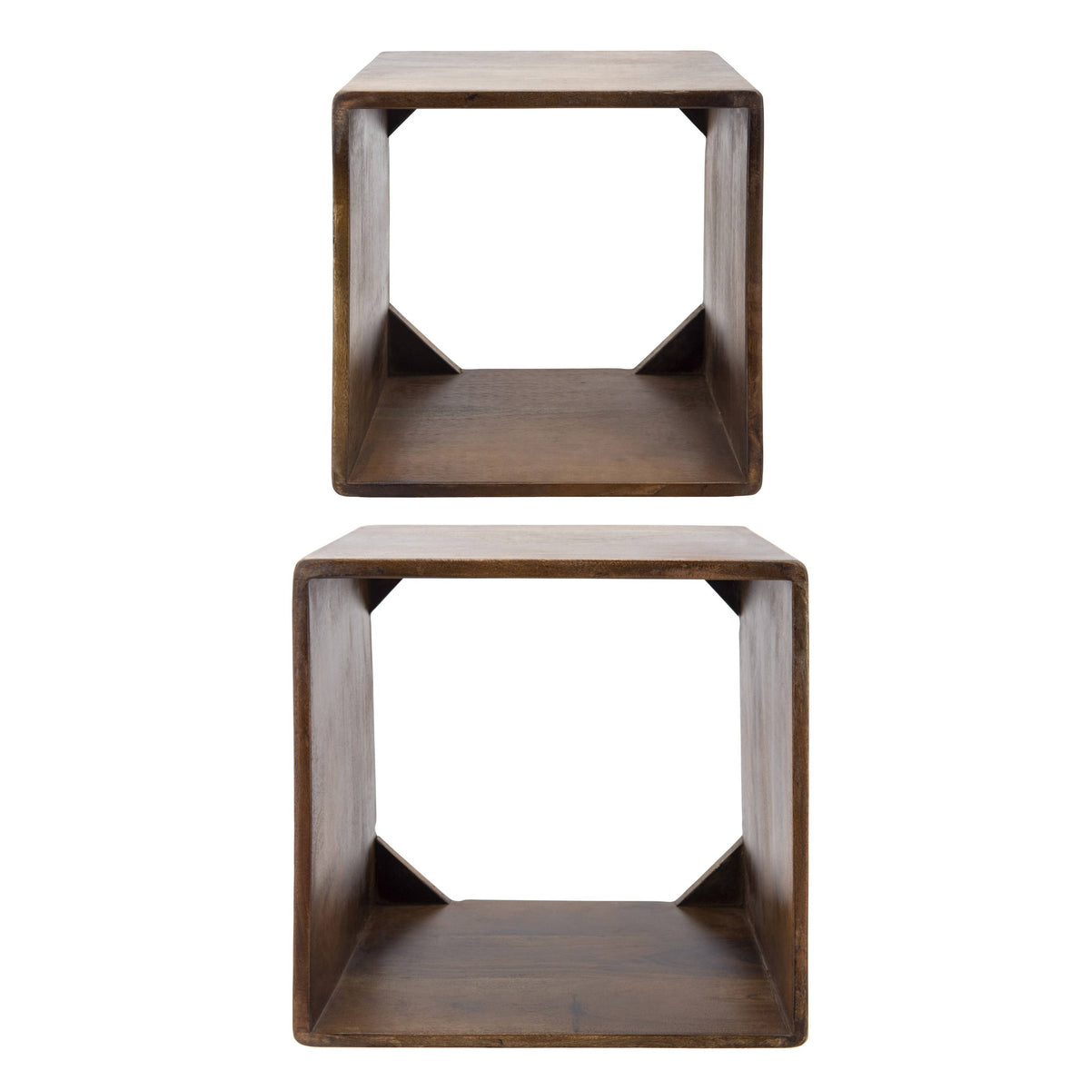 Brown Wood Cube Side Table Set of 2 V2955