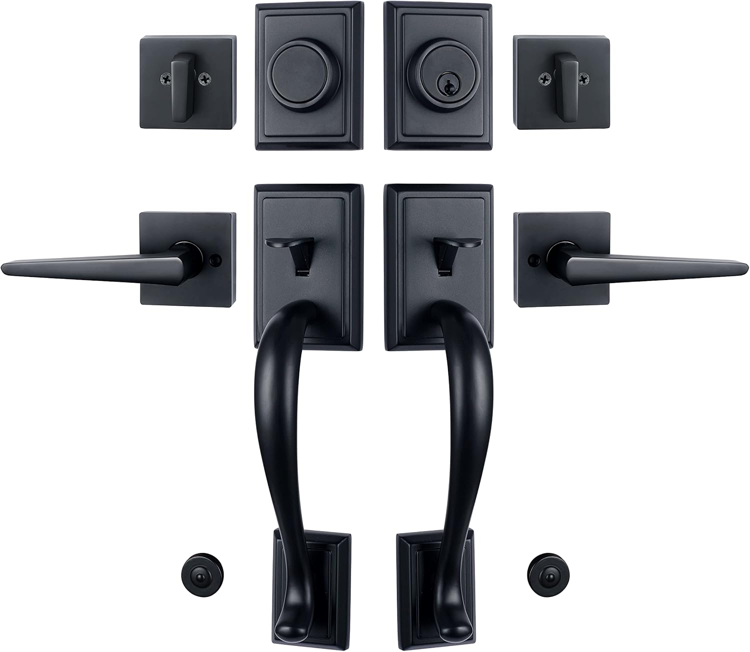 Matte Black Double Door Handleset with Single Cylinder Deadbolt Lock and Lever K41392
