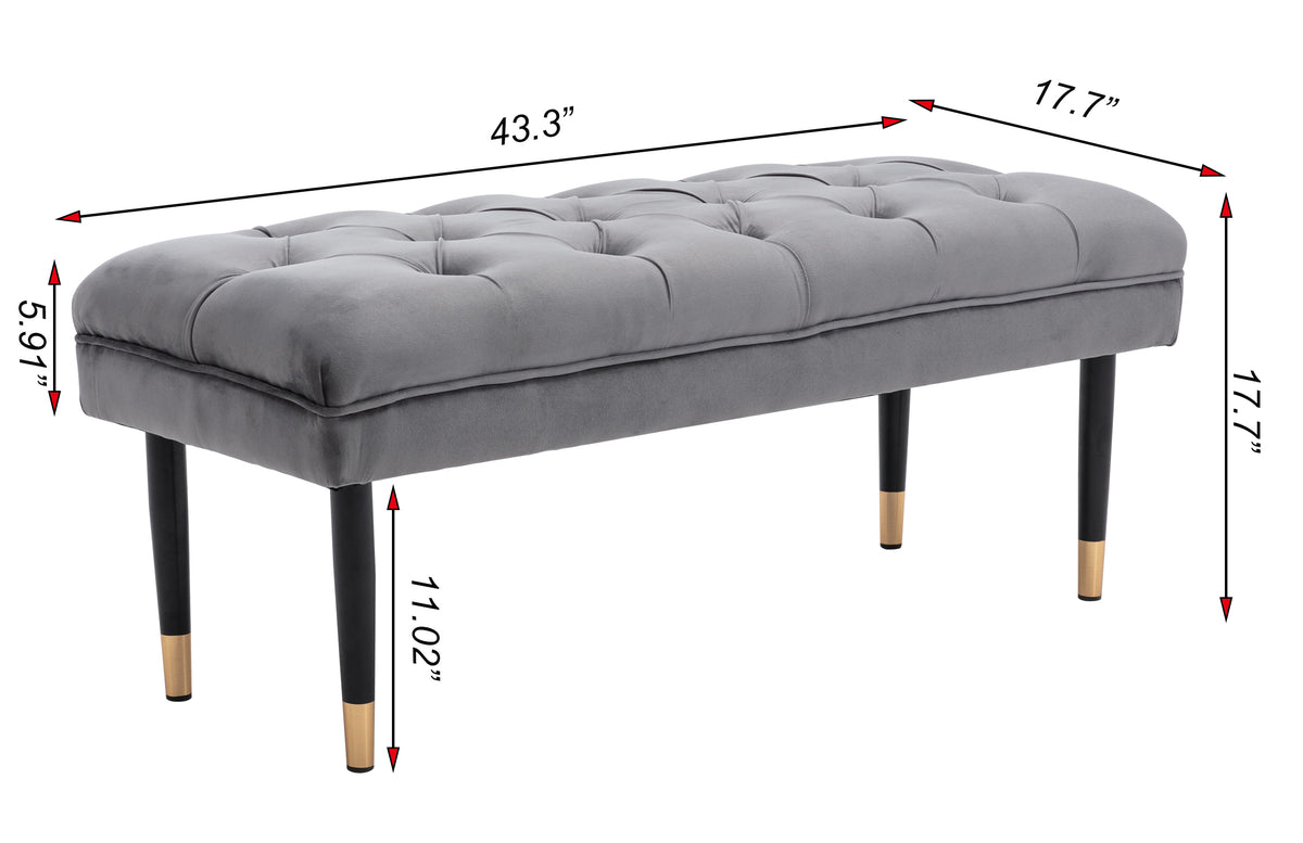 Gray Velvet Upholstered Ottoman Bench R712676