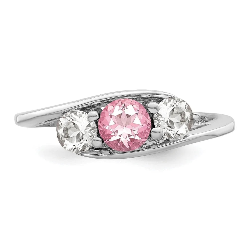 Sterling Silver Rhodium-plated White and Pink Swarovski Topaz Ring Size 7 D993