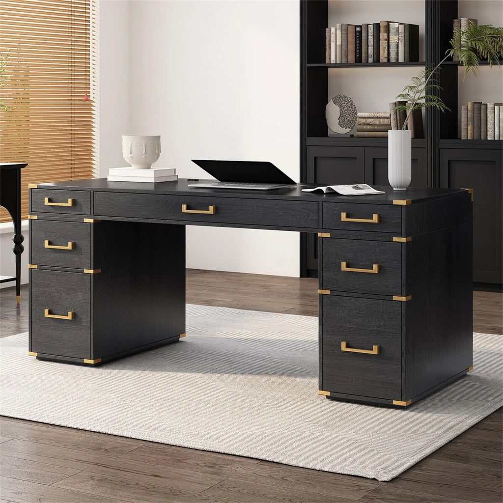 Black Executive Writing Desk with Drawers J976505