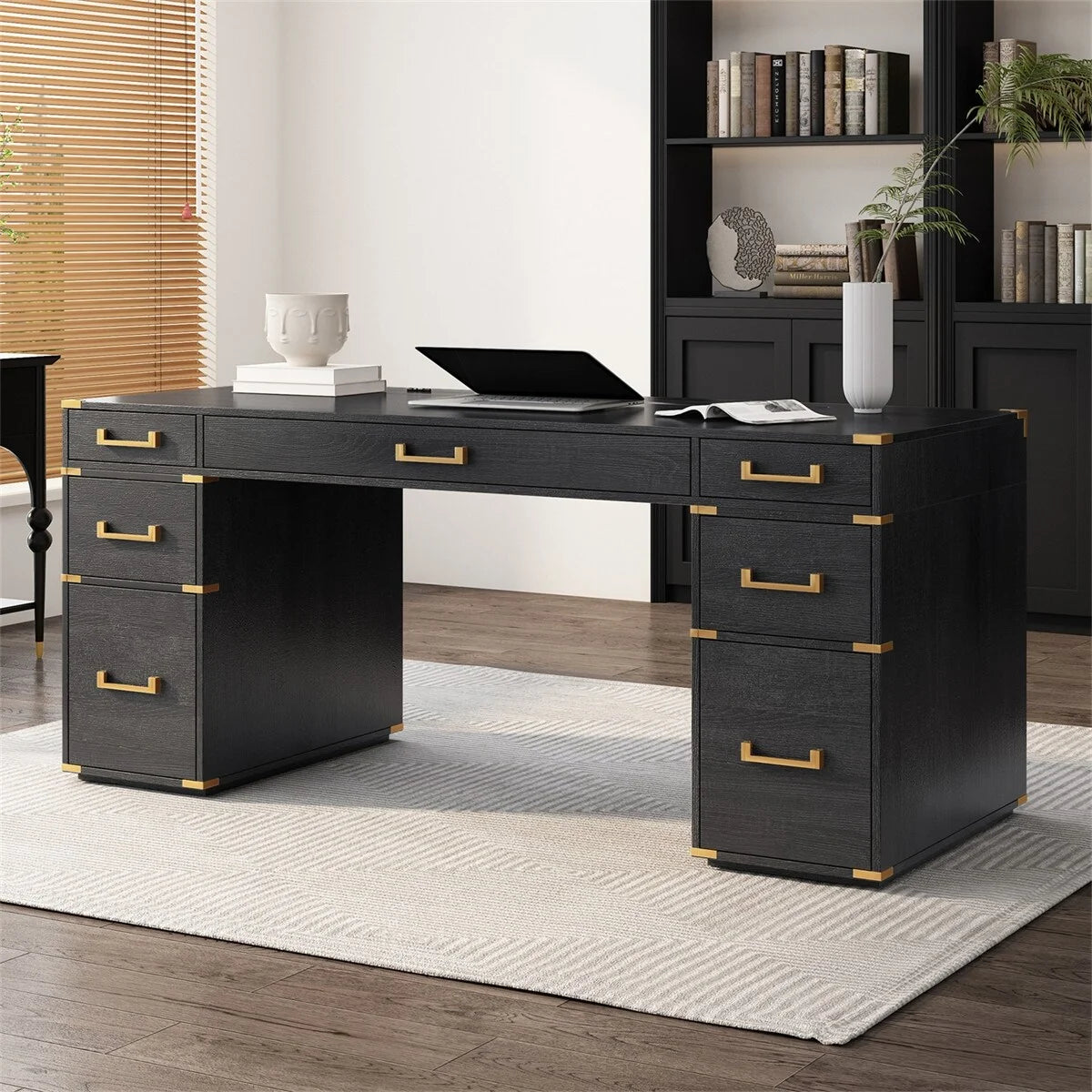 Black Executive Writing Desk with Drawers J976505