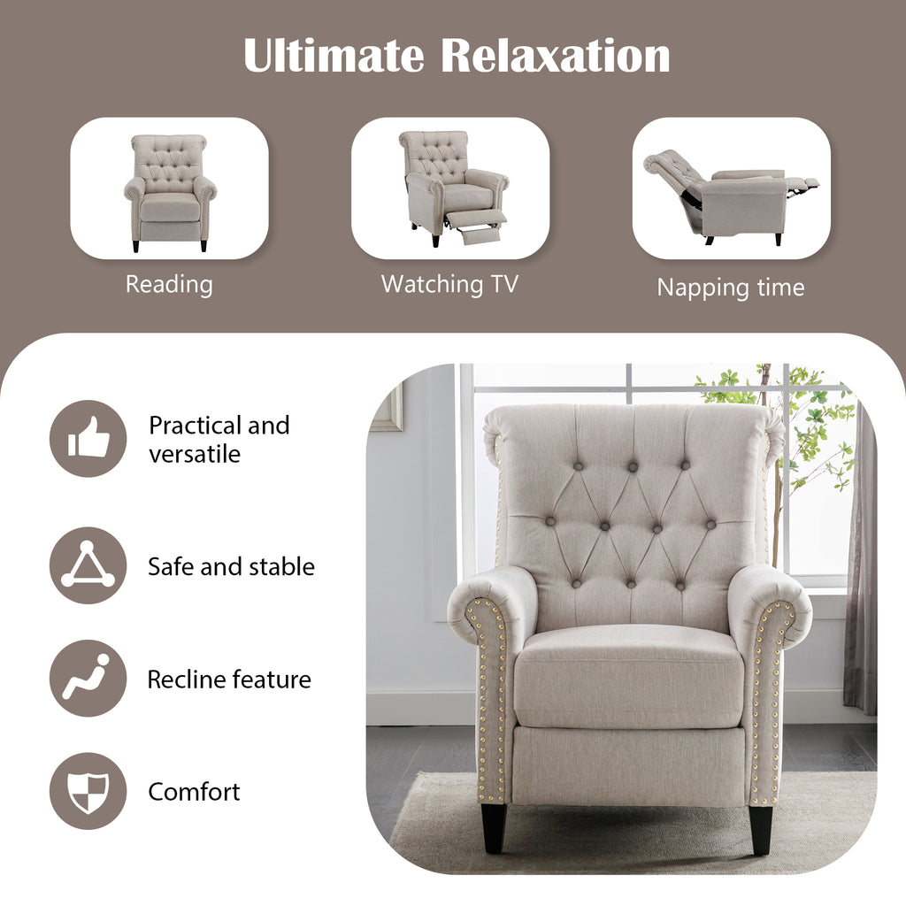 Tan Linen Tufted Recliner Single Sofa Z3906