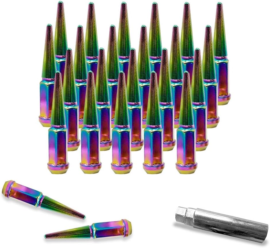 24PCs 9/16-18 Spike RED Solid Steel Lug Nuts 4.5 INCHES Tall with Key Pack of 2 N532
