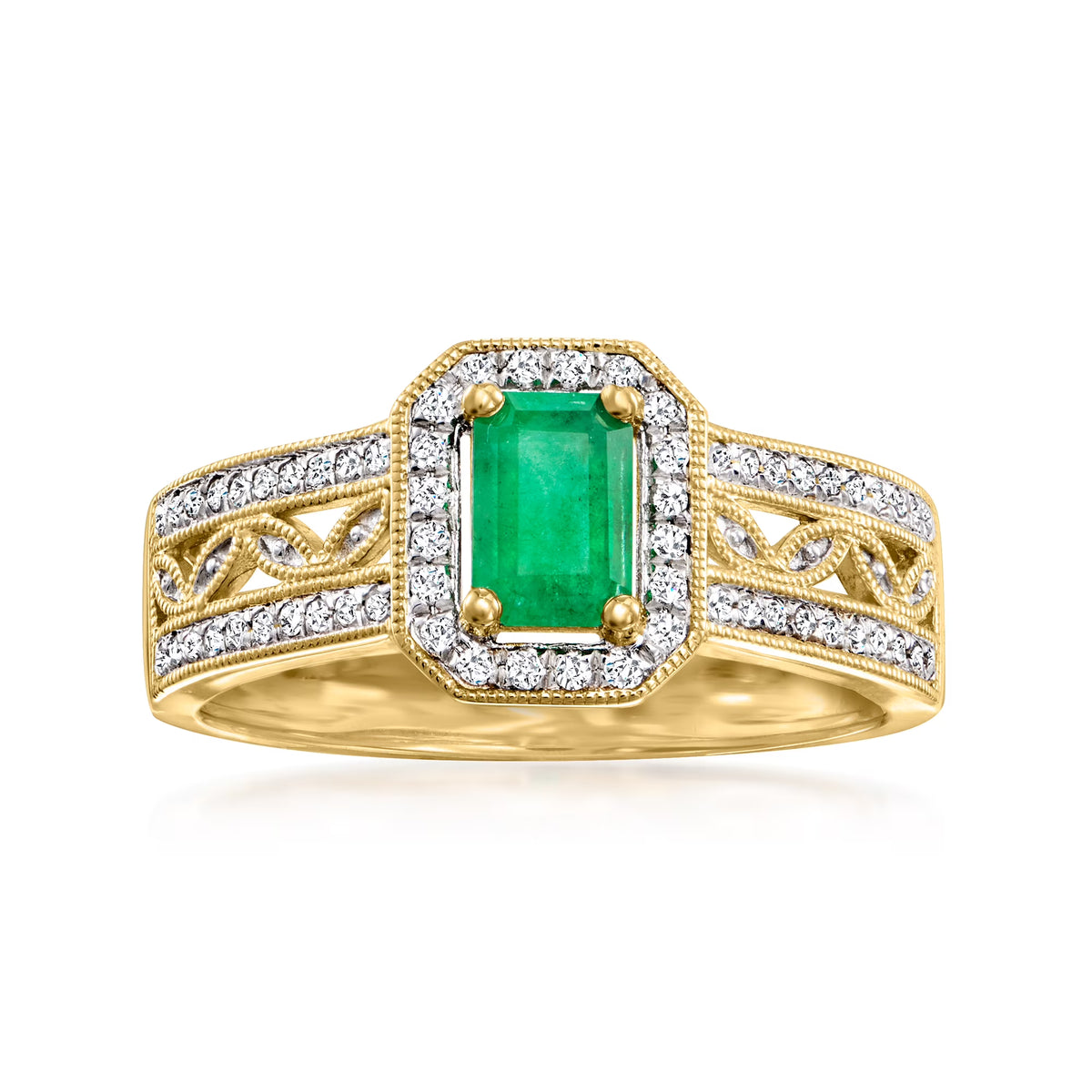 0.40 Carat Emerald and .22 ct. t.w. Diamond Halo Ring in 14kt Yellow Gold C166999