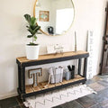 60 inch White Console with Brown Top and Black Base D766411
