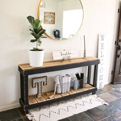 60 inch White Console with Brown Top and Black Base D766411