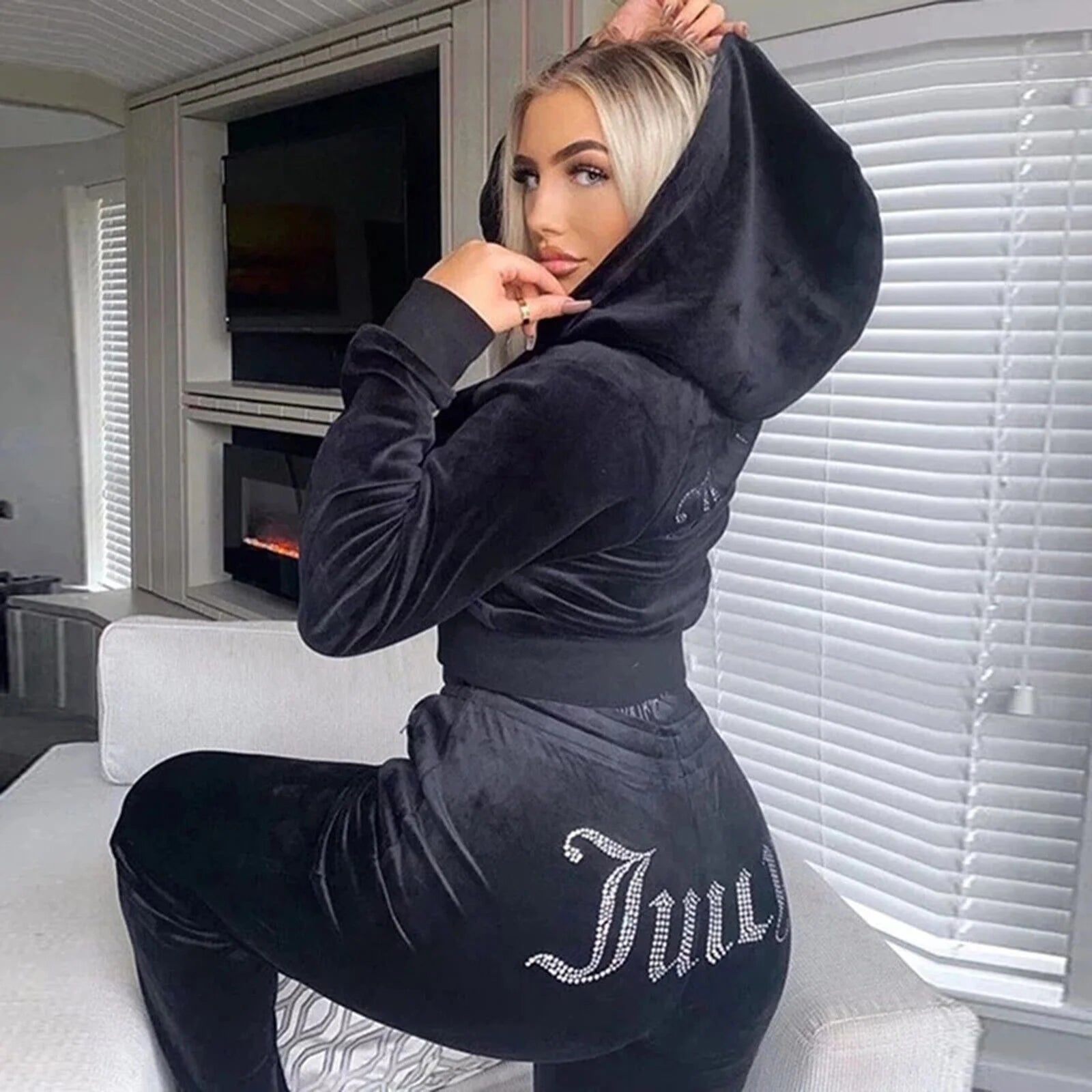 Velour 2-Piece Hoodie Tracksuit Set X794