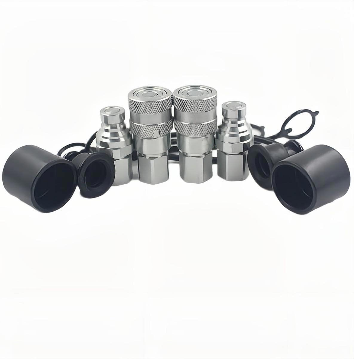 1/4 Flat Face Hydraulic Quick Connect Coupling Set with Black Dust Cap O829