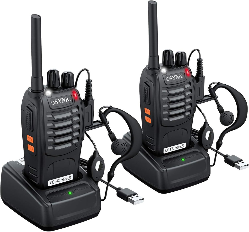 Rechargeable Walkie Talkies with Earpieces 2pcs Two-Way Radios 16 Channel USB Cable Charging Handheld Transceiver with Flashlight Pack of 2 N997