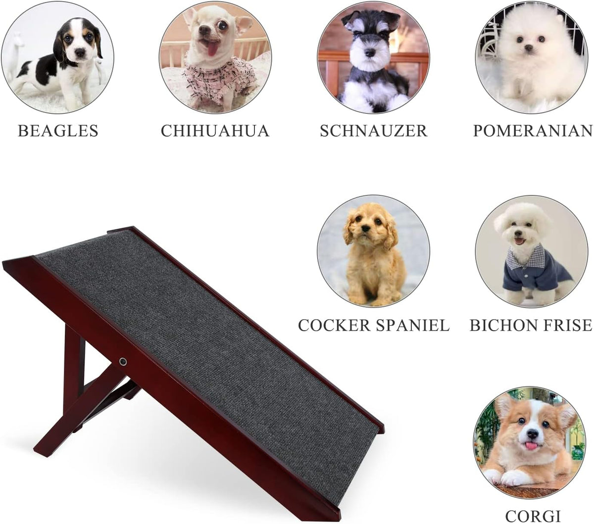 Wooden Collapsible Pet Ramp with Non-Slip Carpet for Small Dogs B693