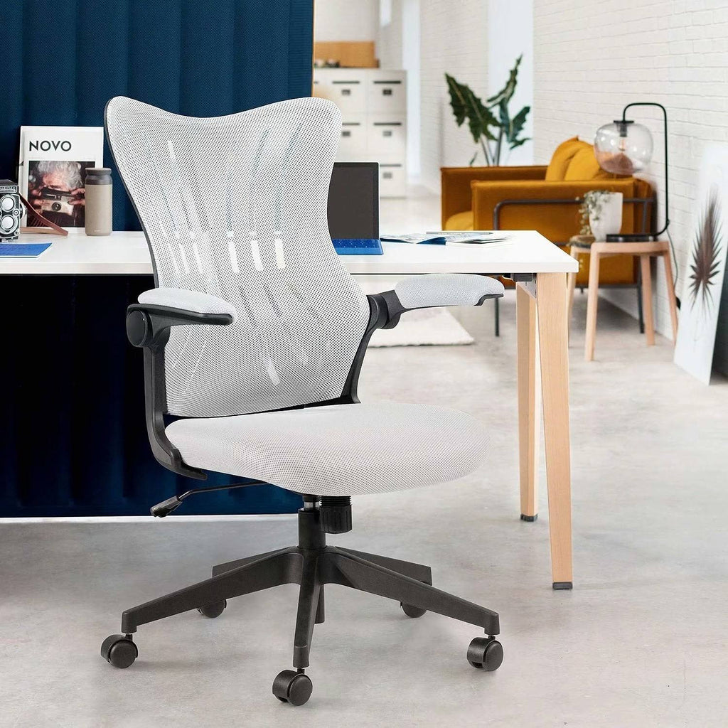 Grey Mid Back Mesh Swivel Task Chair with Flip Arms B9115