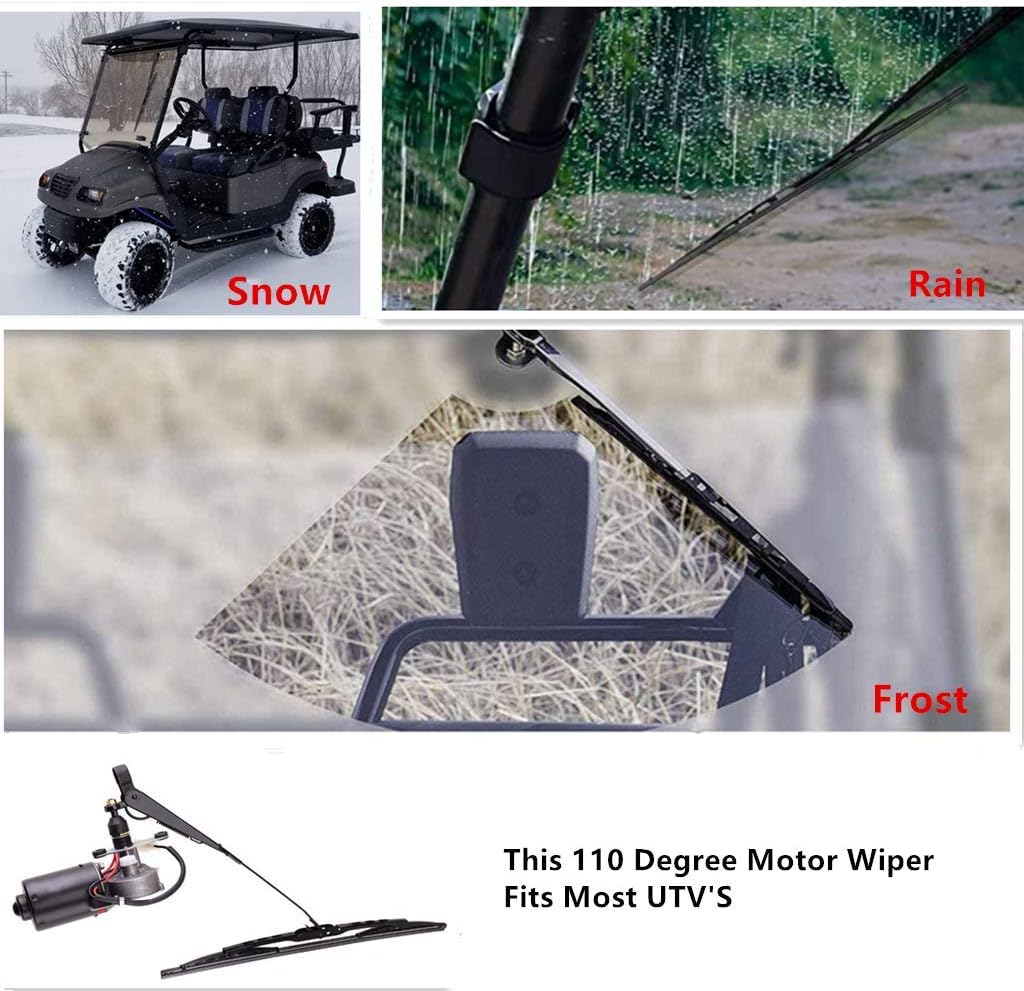 12V Universal Electric Windshield Wiper Motor Kit for UTV ATV Windshields, 17.7" Arm, 17.7" Blade Pack of 2 T393915