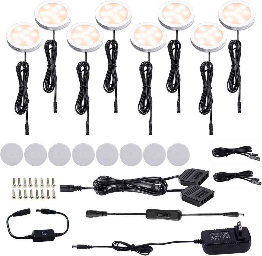 LED Under Cabinet Puck Lights Kit with Touch Dimming Switch (8 Lights, Daylight White) Pack of 2 S845272