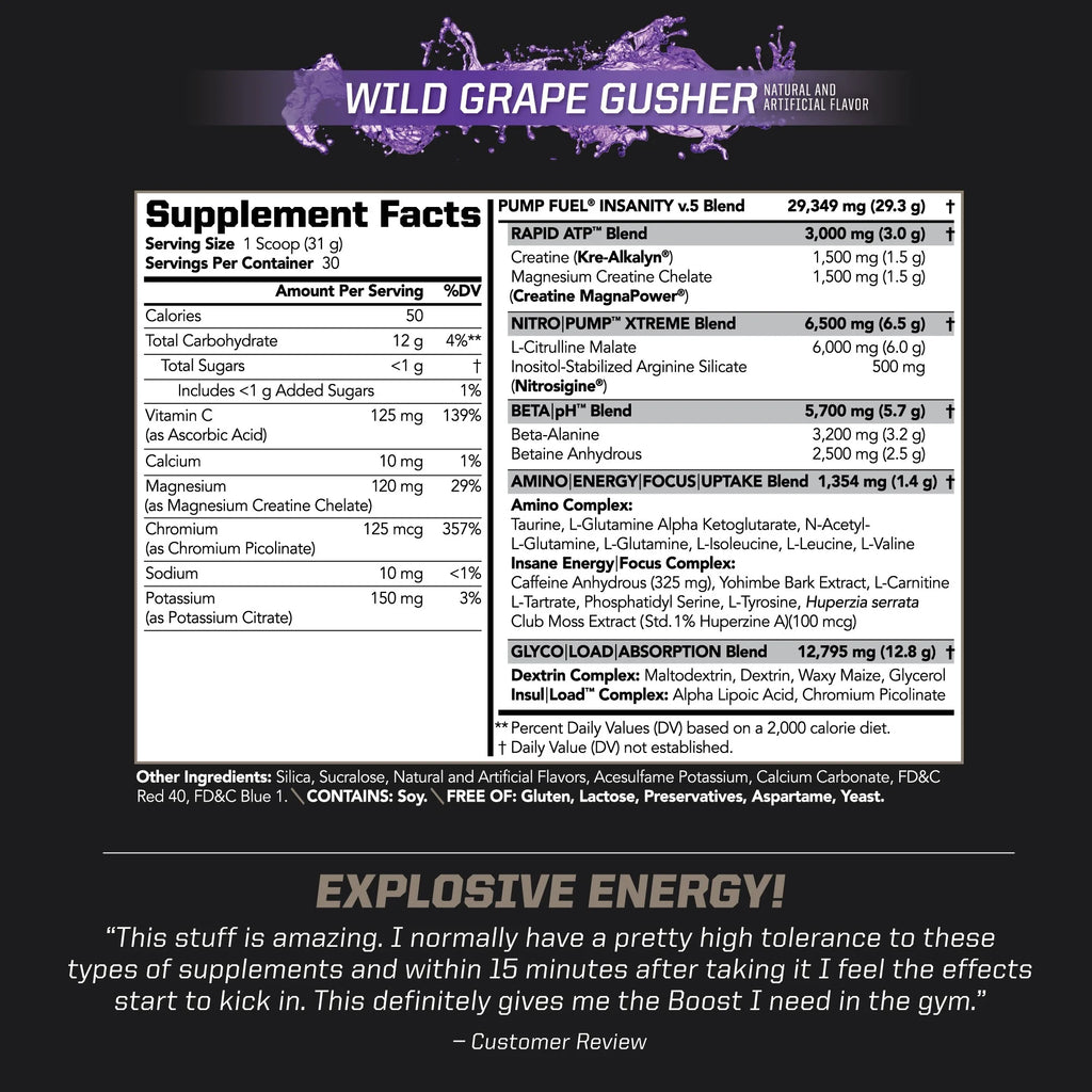 Wild Grape Gusher Pre Workout Drink Mix (30 Servings) W12408