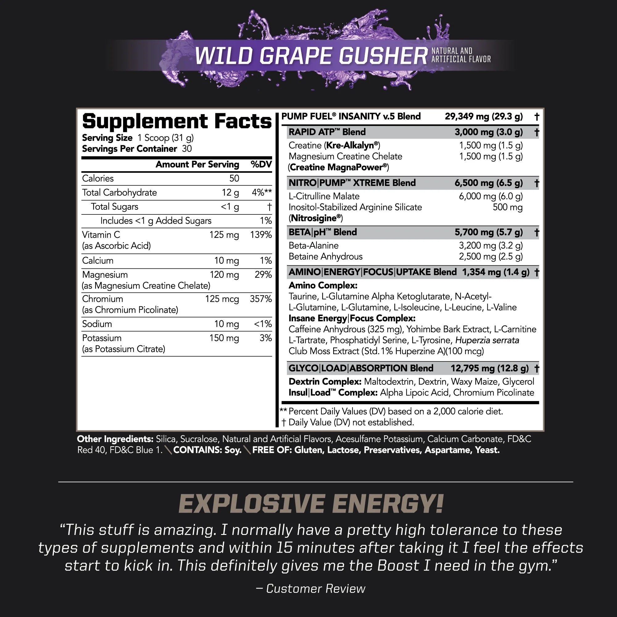 Wild Grape Gusher Pre Workout Drink Mix (30 Servings) W12408