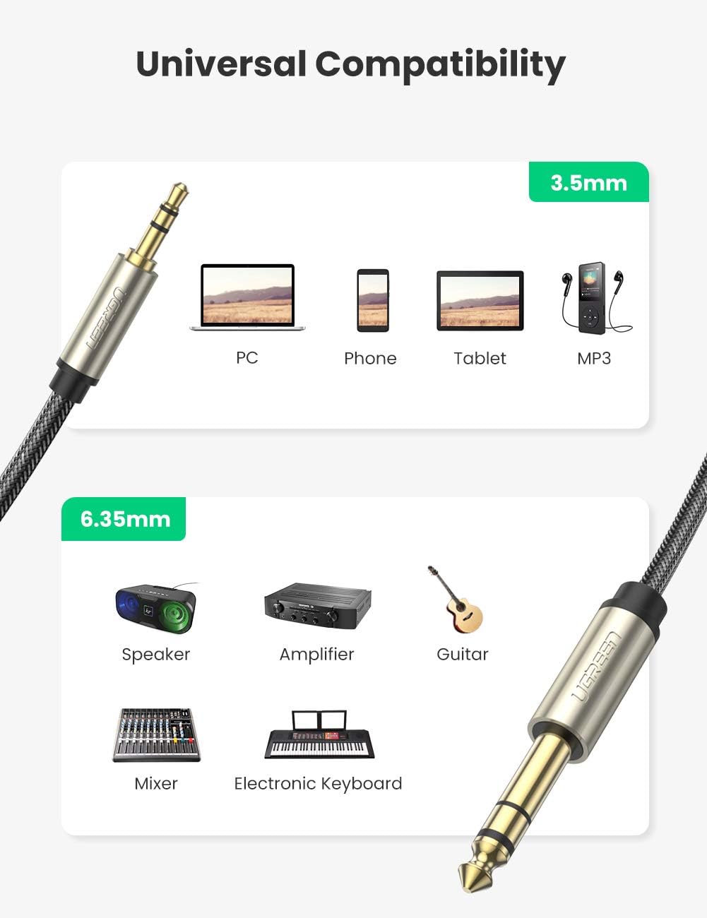 6.35mm to 3.5mm TRS Stereo Audio Cable 6FT E879229