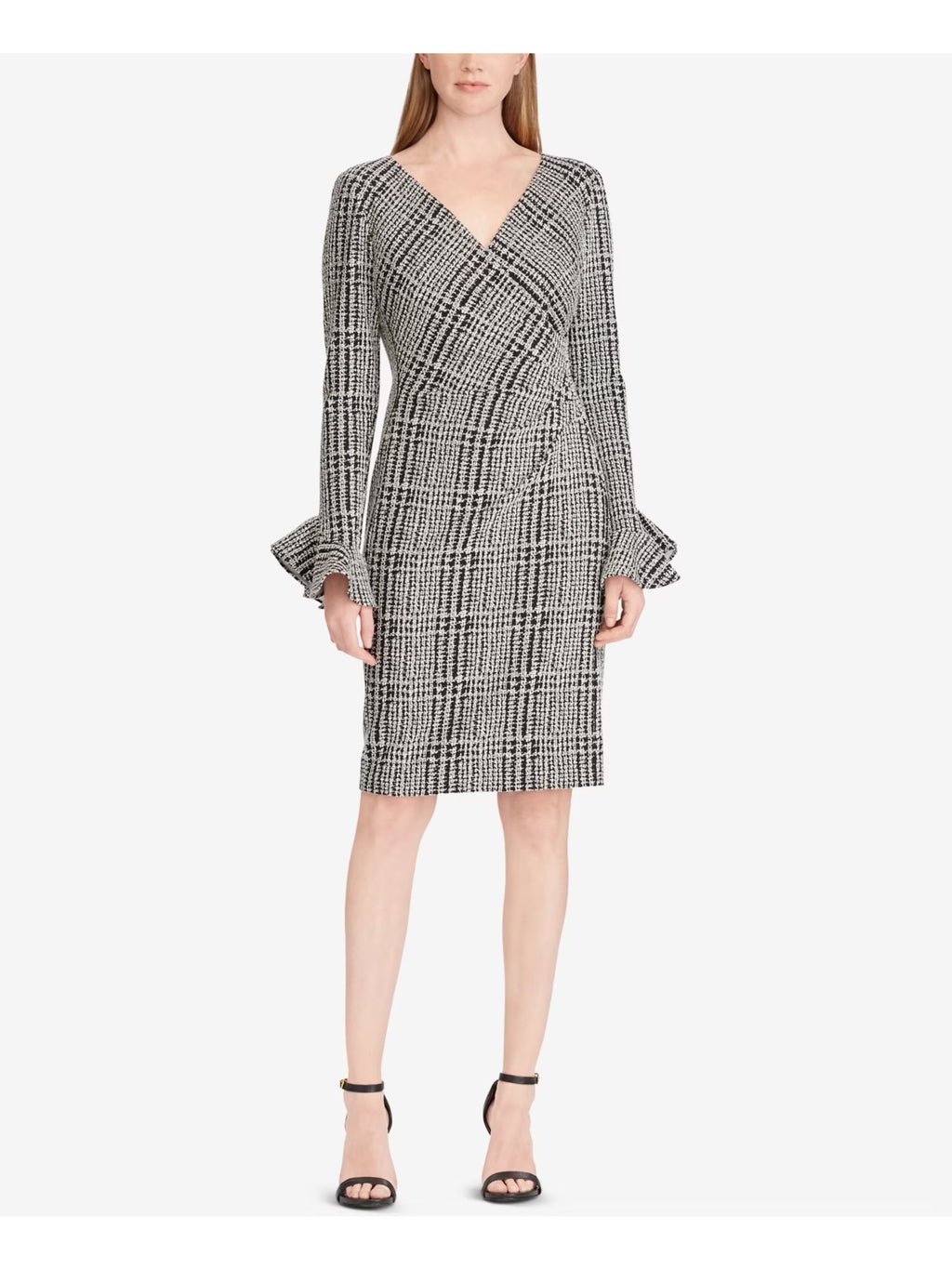 Black Printed Faux Wrap Dress H434
