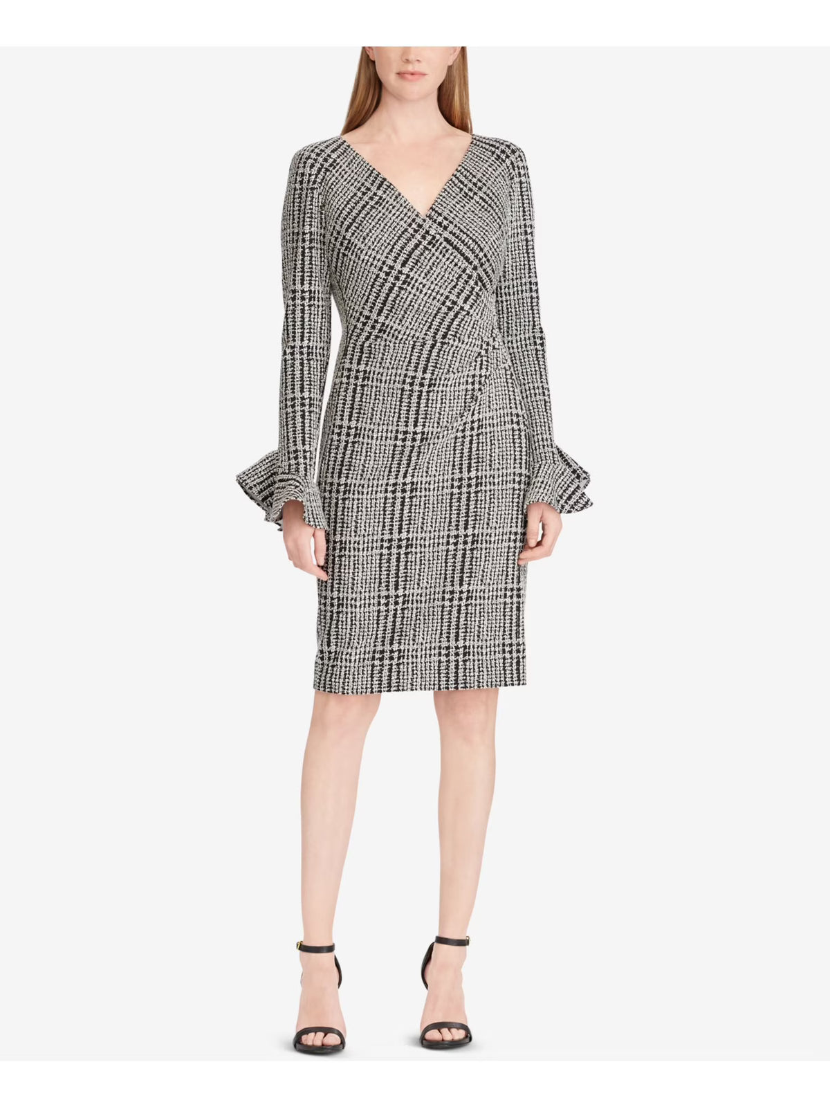 Black Printed Faux Wrap Dress H434