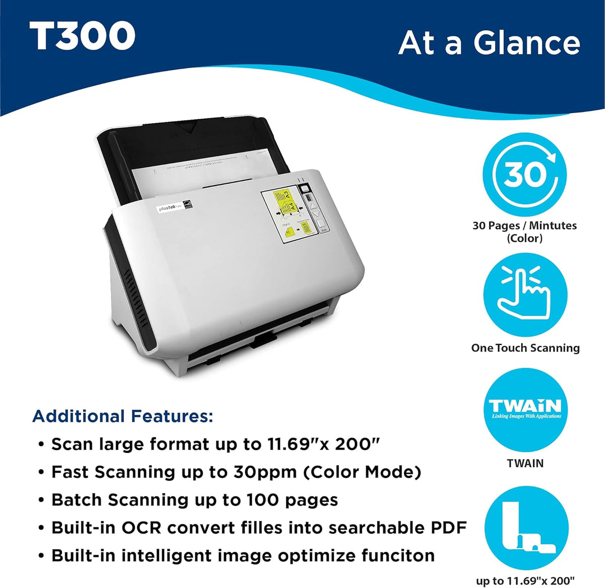 A3 Large Format Duplex Document Scanner with 100 Sheet Automatic Document Feeder Y2561