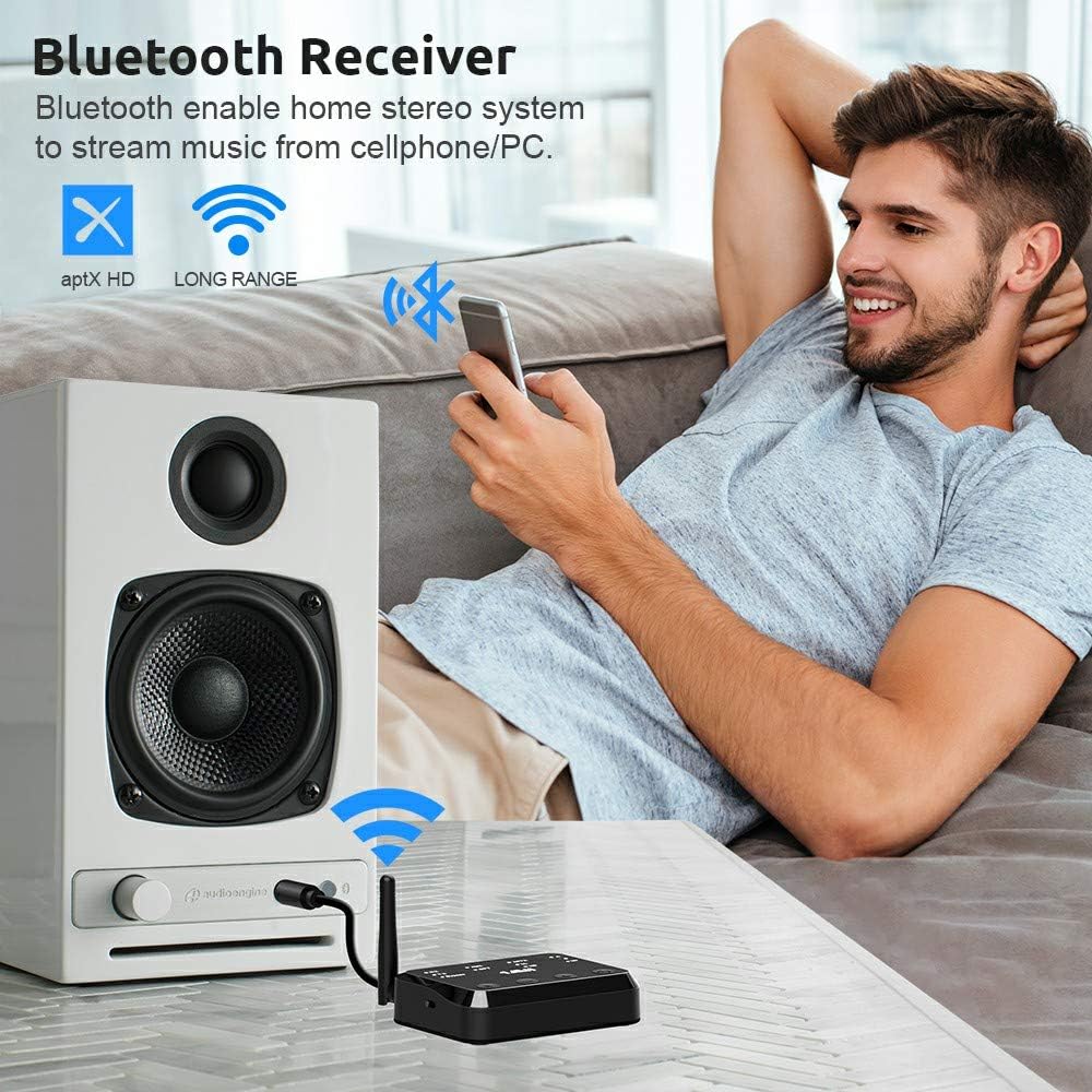 Bluetooth Receiver Adapter for Home Stereo, Optical Aux RCA Audio Outputs/Inputs R865983