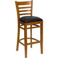 Cherry Wood Bar Stool with Black Vinyl Seat F6721