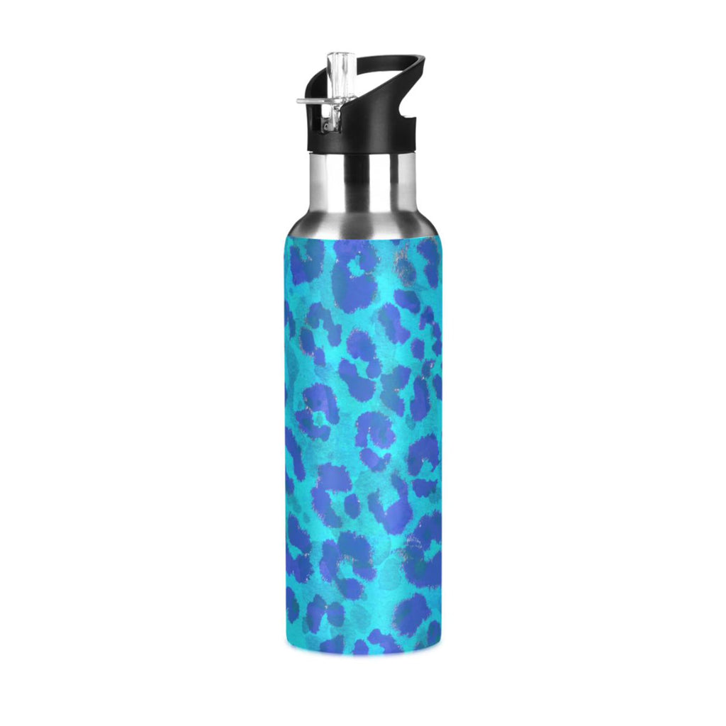 Blue Leopard Stainless Steel Insulated Water Bottle with Straw Lid M941