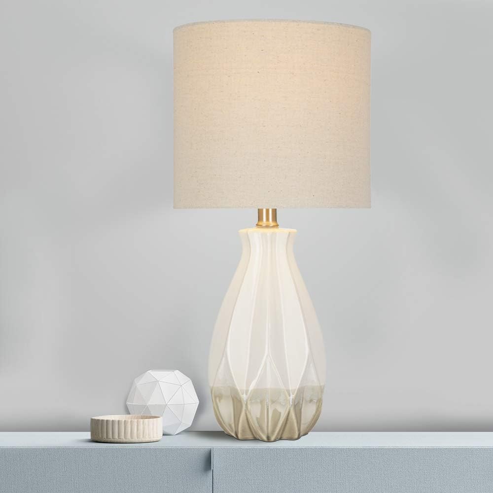 White Ceramic Accent Table Lamp with Linen Shade P3003