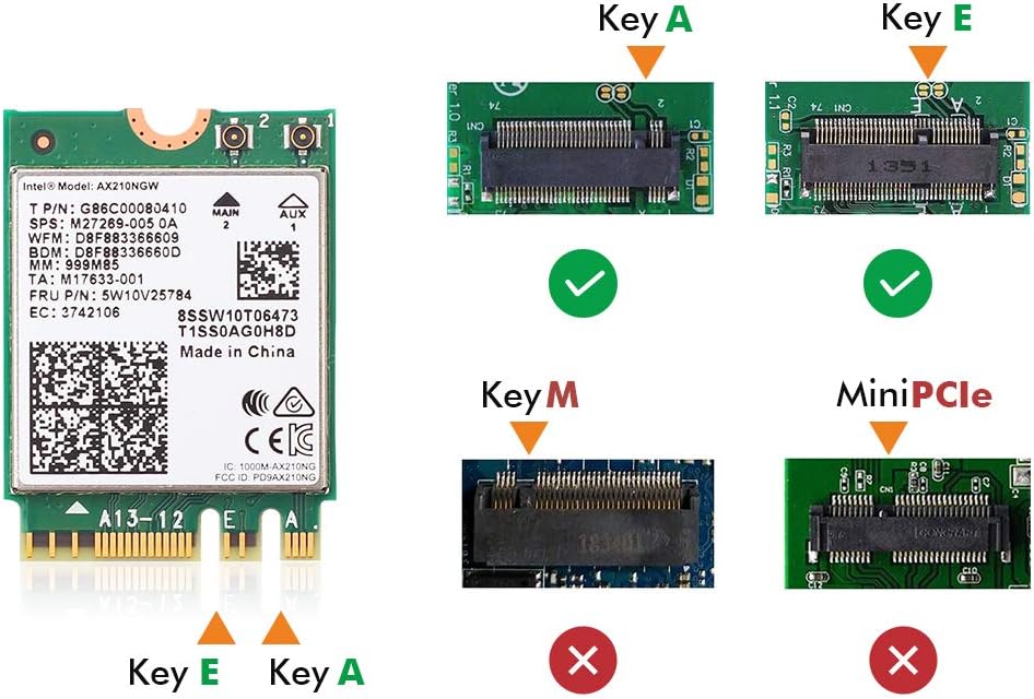 WiFi 6E Card AX210 Bluetooth 5.2 Tri-Band 5400Mbps Wireless Module Pack of 2 E56371